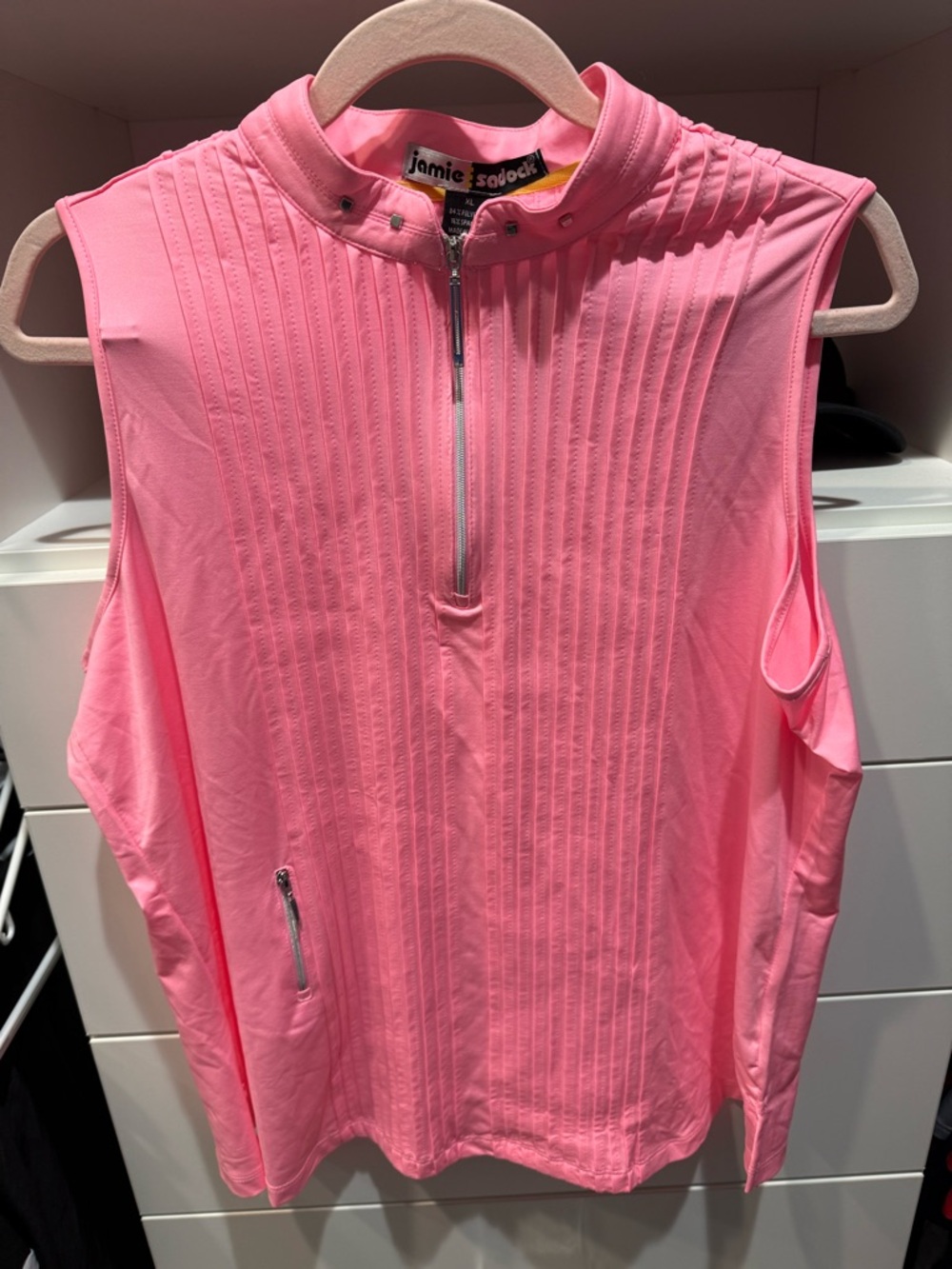 jamie sadock Bright Pink Sleeveless Zip Golf Top